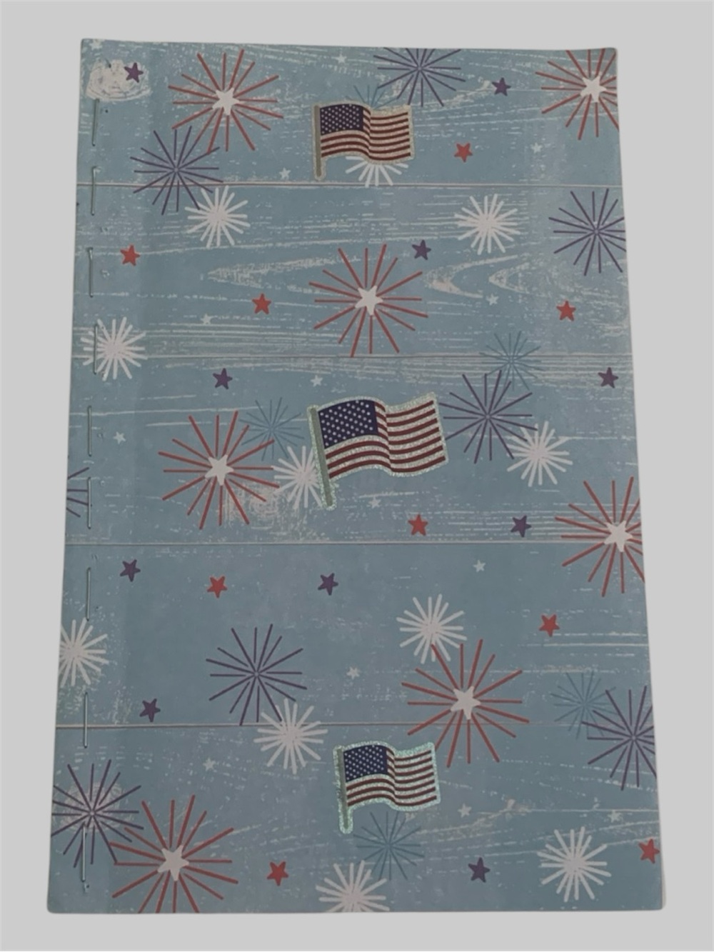 Handmade Patriotic Firework Print Notebook Journal - Light Blue